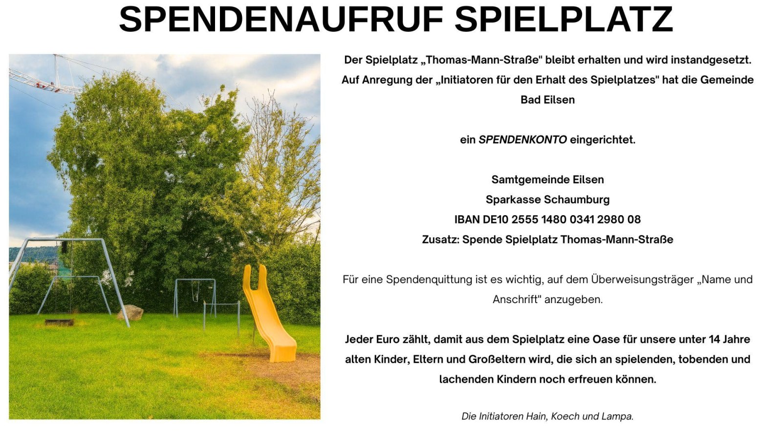 Spendenaufruf Spielplatz Thomas-Mann-Straße