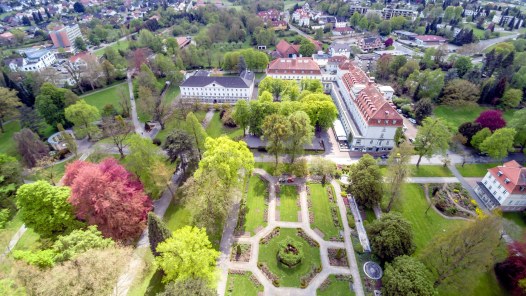 Luftaufnahme des Kurparks mit dem Rosarium 